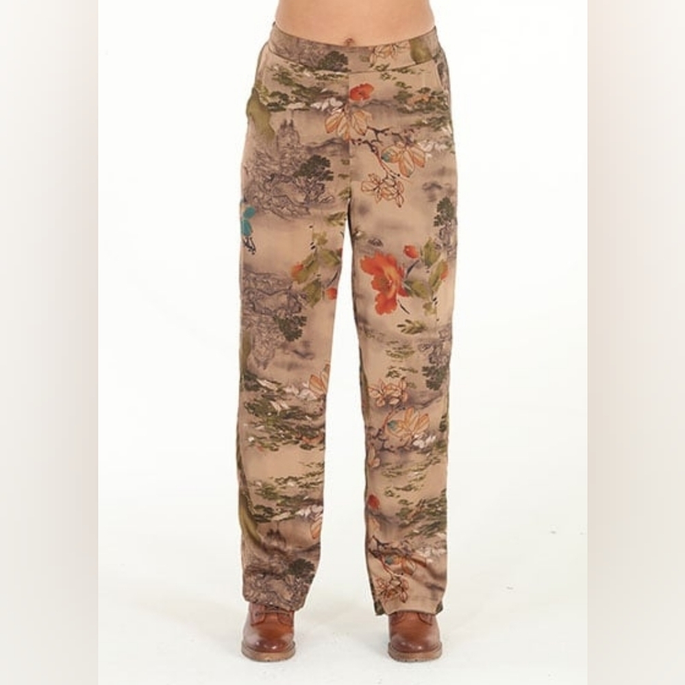 Satin Asian Prints Palazzo Pants - Size L , NWT